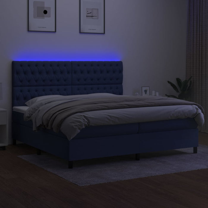 Pat cu arcuri, saltea și LED, albastru, 200x200 cm, textil - WALTI WALTI