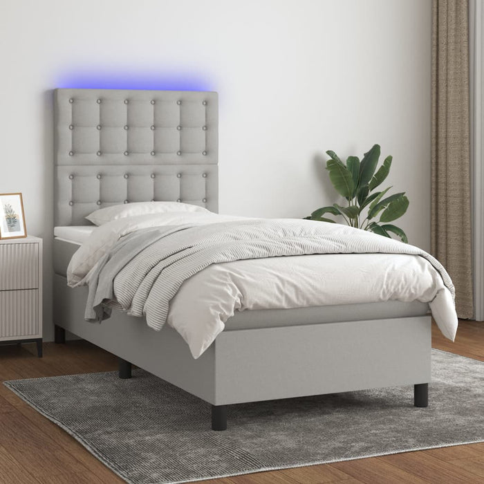 Pat cu arcuri, saltea și LED, gri deschis, 80x200 cm, textil WALTI