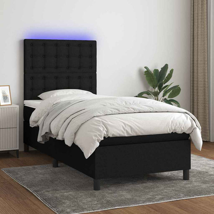 Pat cu arcuri, saltea și LED, negru, 80x200 cm, textil - WALTI WALTI