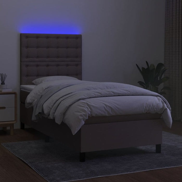 Pat cu arcuri, saltea și LED, gri taupe, 80x200 cm, textil - WALTI WALTI