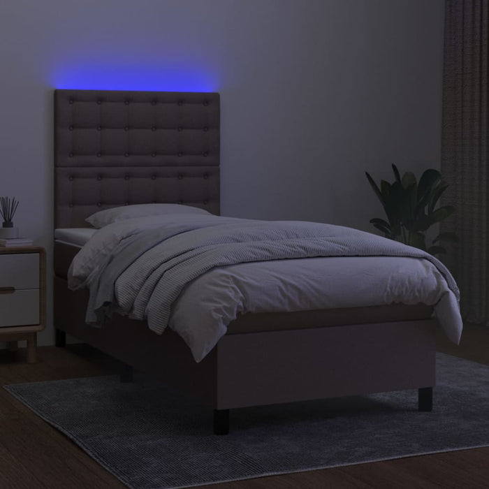 Pat cu arcuri, saltea și LED, gri taupe, 90x200 cm, textil - WALTI WALTI