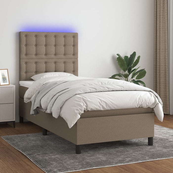 Pat cu arcuri, saltea și LED, gri taupe, 90x200 cm, textil - WALTI WALTI