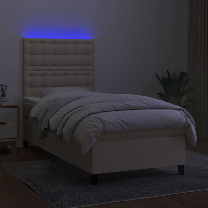 Pat cu arcuri, saltea și LED, crem, 90x200 cm, textil - WALTI WALTI