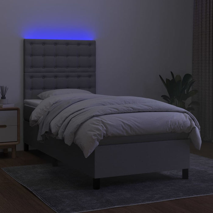 Pat cu arcuri, saltea și LED, gri deschis, 100x200 cm, textil - WALTI WALTI