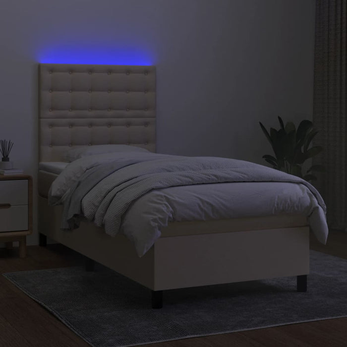 Pat cu arcuri, saltea și LED, crem, 100x200 cm, textil - WALTI WALTI