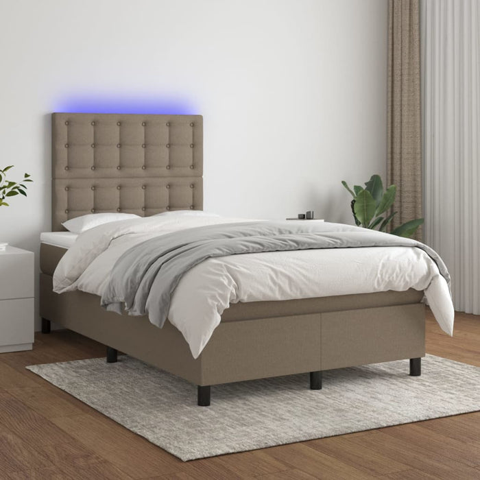 Pat cu arcuri, saltea și LED, gri taupe, 120x200 cm, textil - WALTI WALTI