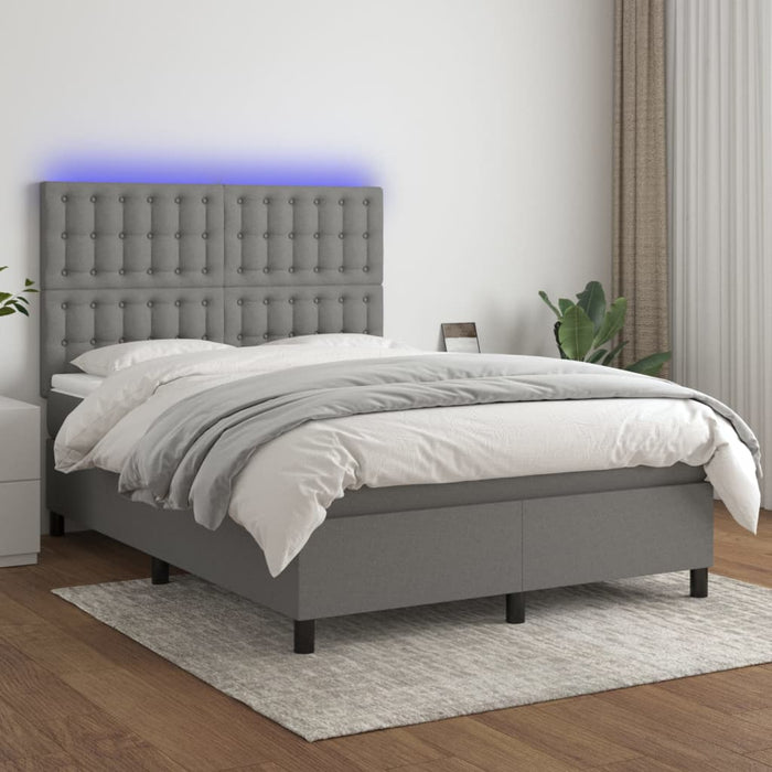 Pat cu arcuri, saltea și LED, gri închis, 140x190 cm, textil - WALTI WALTI
