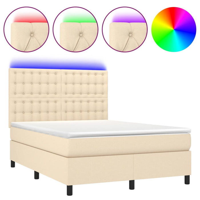 Pat cu arcuri, saltea și LED, crem, 140x190 cm, textil - WALTI WALTI