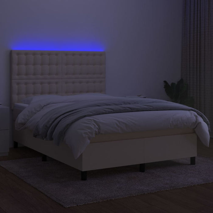 Pat cu arcuri, saltea și LED, crem, 140x190 cm, textil - WALTI WALTI