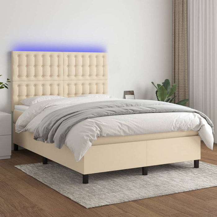Pat cu arcuri, saltea și LED, crem, 140x190 cm, textil - WALTI WALTI