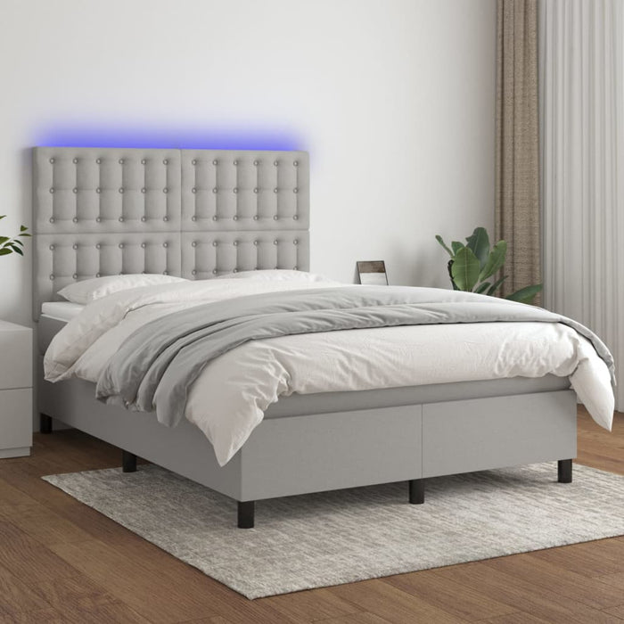 Pat cu arcuri, saltea și LED, gri deschis, 140x200 cm, textil - WALTI WALTI