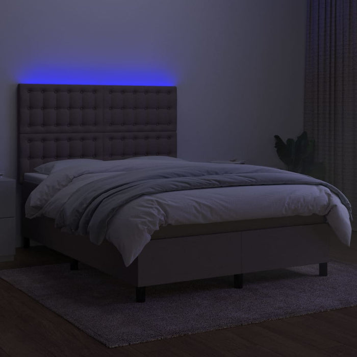 Pat cu arcuri, saltea și LED, gri taupe, 140x200 cm, textil - WALTI WALTI