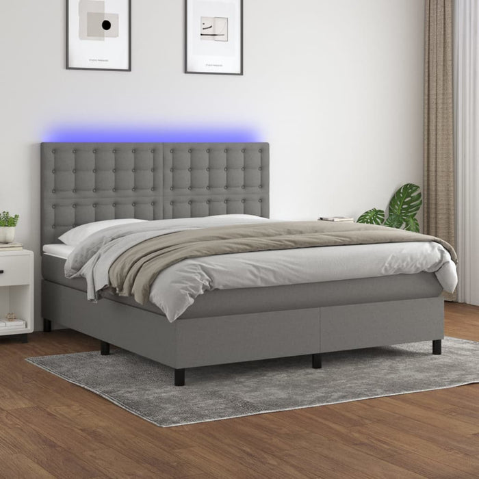 Pat cu arcuri, saltea și LED, gri închis, 160x200 cm, textil - WALTI WALTI