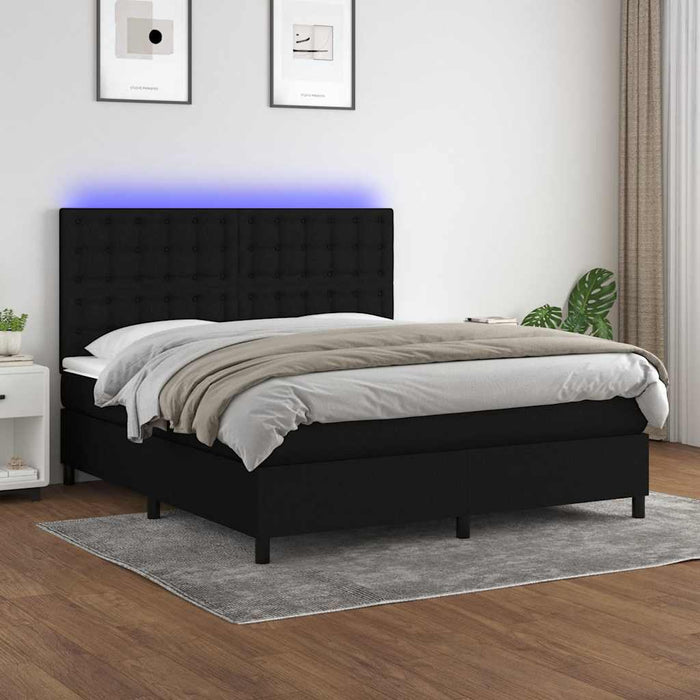 Pat cu arcuri, saltea și LED, negru, 160x200 cm, textil - WALTI WALTI