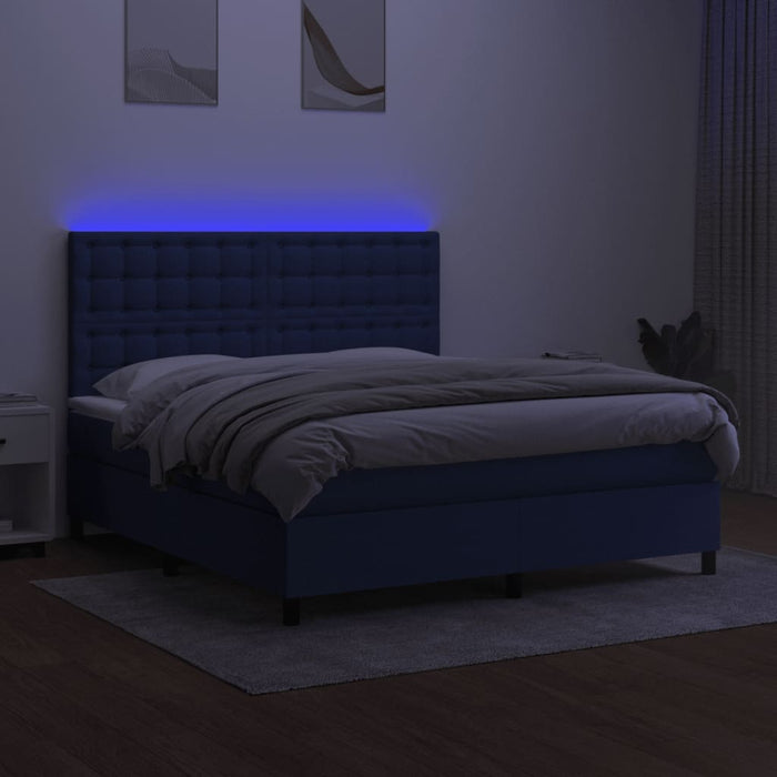Pat cu arcuri, saltea și LED, albastru, 160x200 cm, textil - WALTI WALTI