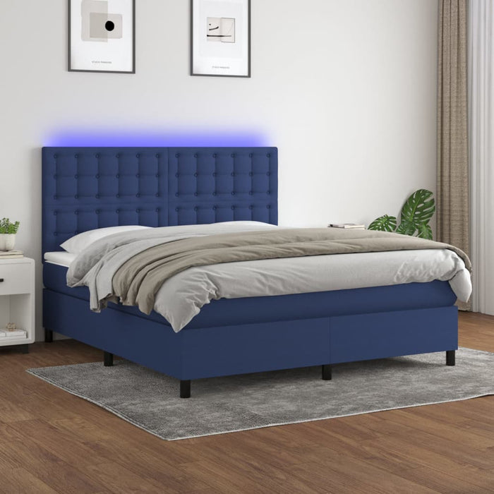 Pat cu arcuri, saltea și LED, albastru, 160x200 cm, textil - WALTI WALTI