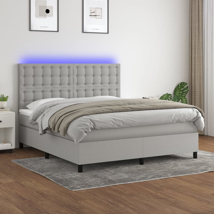 Pat cu arcuri, saltea și LED, gri deschis, 180x200 cm, textil - WALTI WALTI