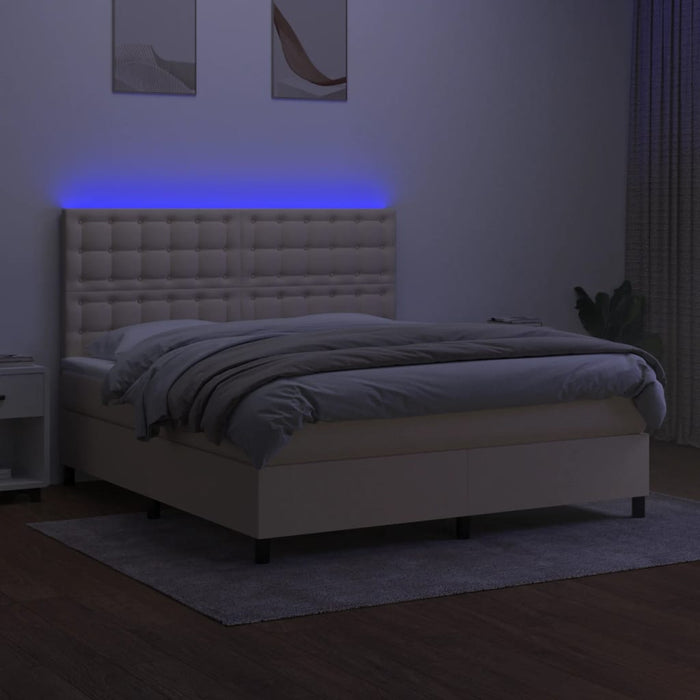 Pat cu arcuri, saltea și LED, crem, 180x200 cm, textil - WALTI WALTI