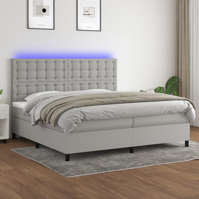 Pat cu arcuri, saltea și LED, gri deschis, 200x200 cm, textil - WALTI WALTI