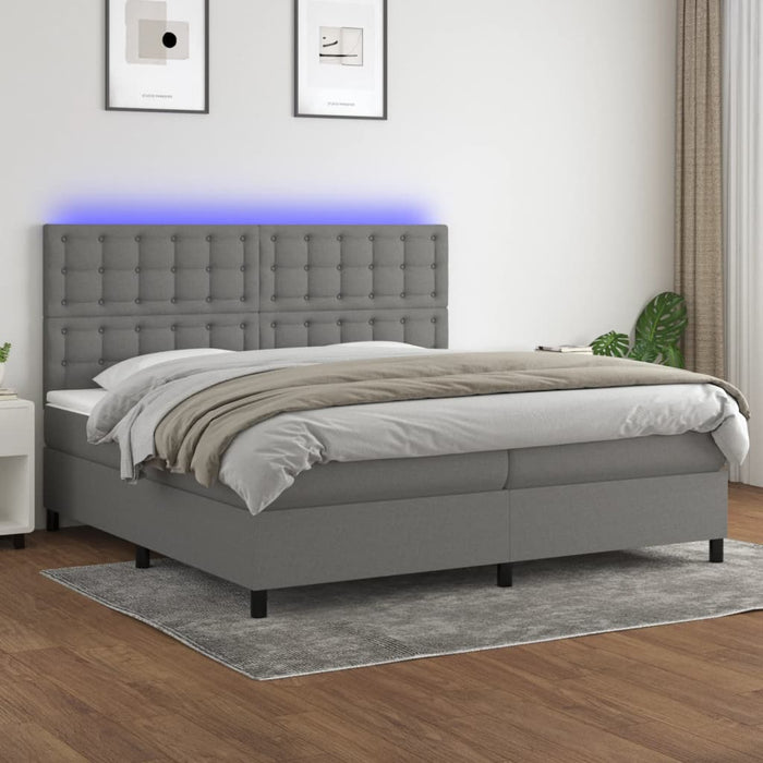 Pat cu arcuri, saltea și LED, gri închis, 200x200 cm, textil - WALTI WALTI
