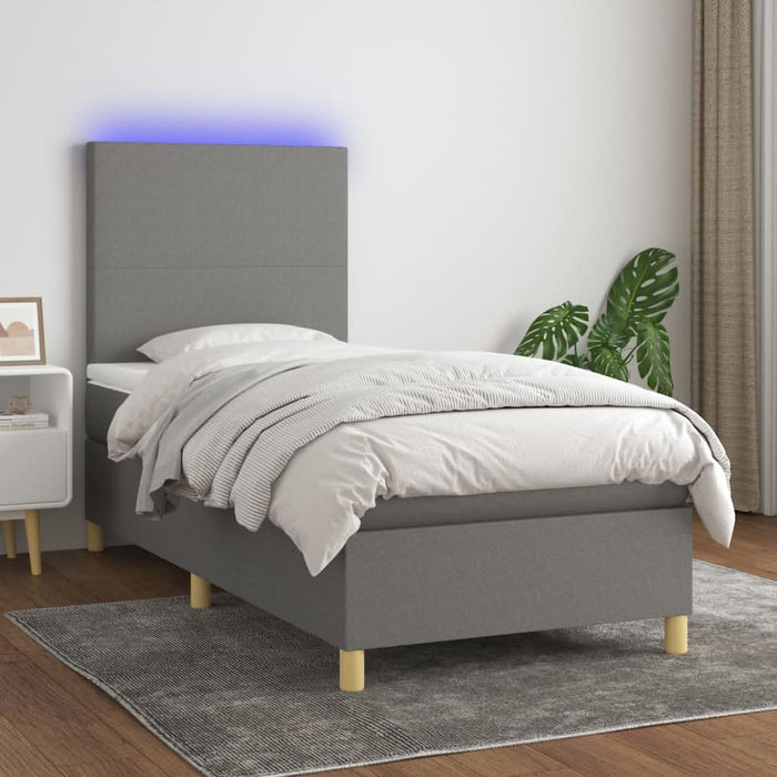 Pat cu arcuri, saltea și LED, gri închis, 80x200 cm, textil - WALTI WALTI