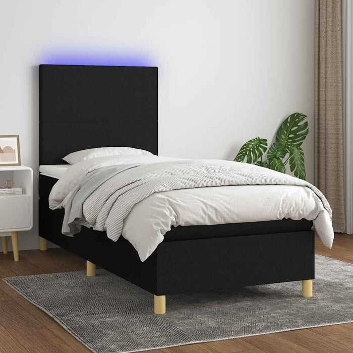 Pat cu arcuri, saltea și LED, negru, 80x200 cm, textil - WALTI WALTI