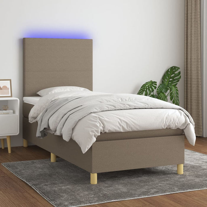 Pat cu arcuri, saltea și LED, gri taupe, 80x200 cm, textil - WALTI WALTI