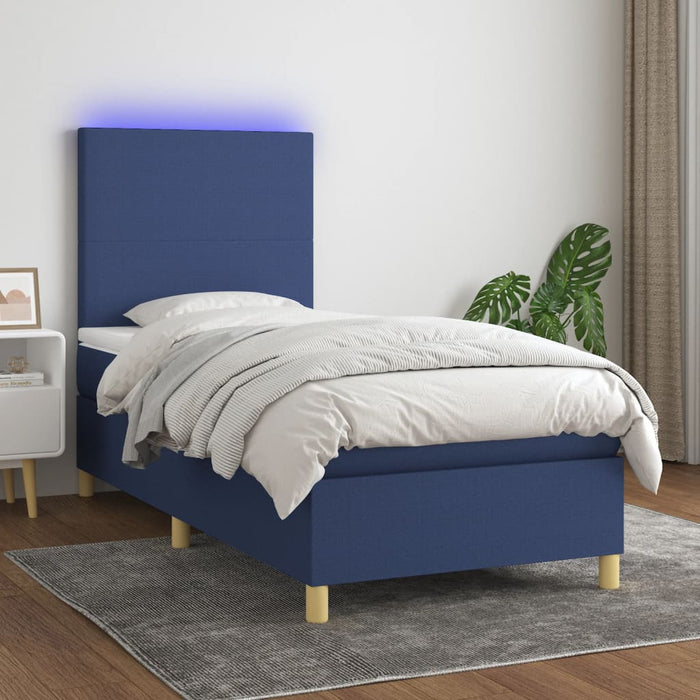 Pat cu arcuri, saltea și LED, albastru, 80x200 cm, textil - WALTI WALTI