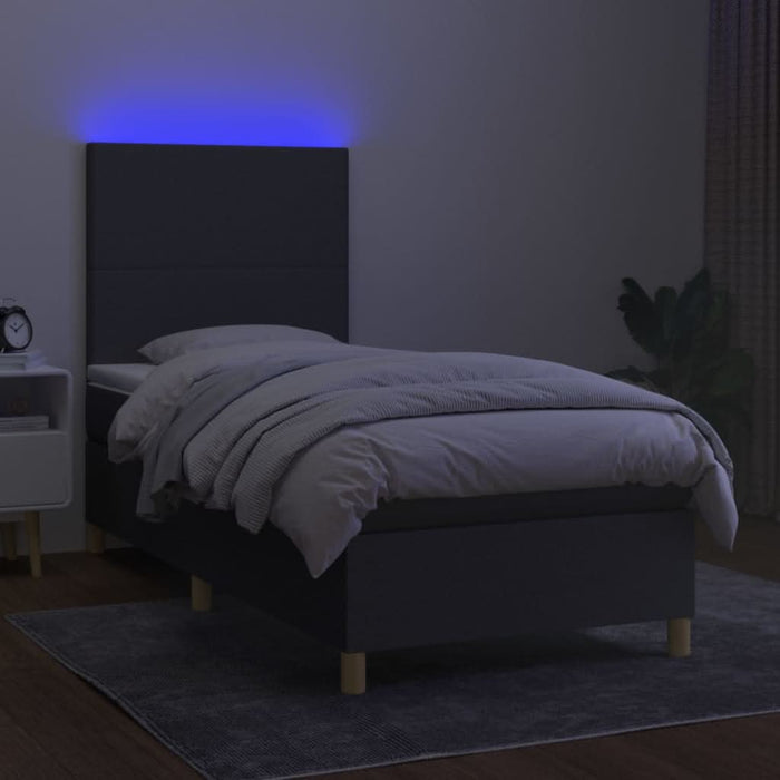 Pat cu arcuri, saltea și LED, gri închis, 90x190 cm, textil - WALTI WALTI