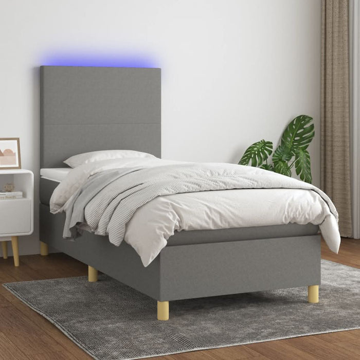 Pat cu arcuri, saltea și LED, gri închis, 90x190 cm, textil - WALTI WALTI