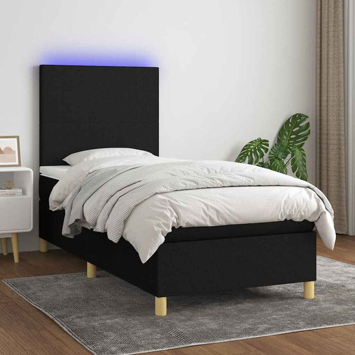 Pat cu arcuri, saltea și LED, negru, 90x190 cm, textil - WALTI WALTI