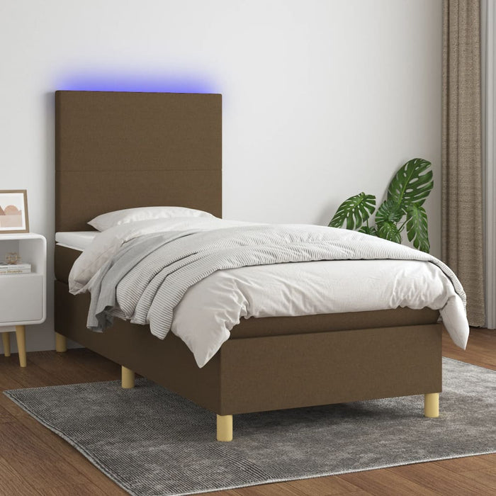 Pat cu arcuri, saltea și LED, maro închis, 90x190 cm, textil - WALTI WALTI