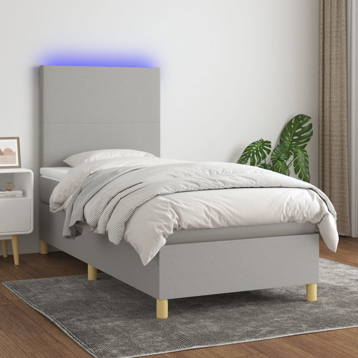 Pat cu arcuri, saltea și LED, gri deschis, 100x200 cm, textil - WALTI WALTI