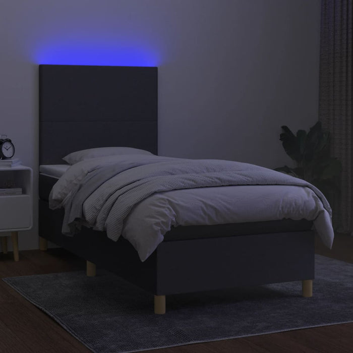 Pat cu arcuri, saltea și LED, gri închis, 100x200 cm, textil - WALTI WALTI