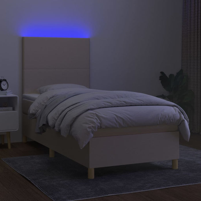 Pat cu arcuri, saltea și LED, crem, 100x200 cm, textil - WALTI WALTI