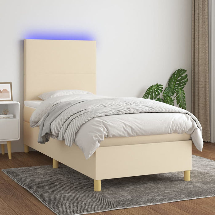Pat cu arcuri, saltea și LED, crem, 100x200 cm, textil - WALTI WALTI