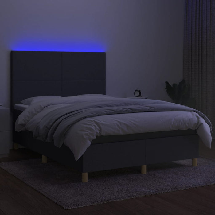 Pat cu arcuri, saltea și LED, gri închis, 140x190 cm, textil - WALTI WALTI