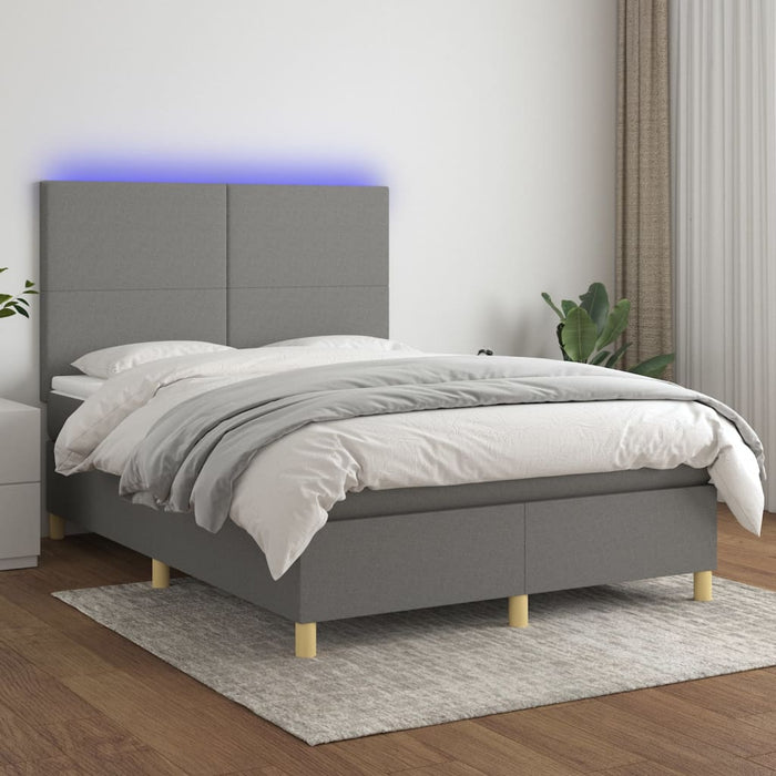 Pat cu arcuri, saltea și LED, gri închis, 140x190 cm, textil - WALTI WALTI