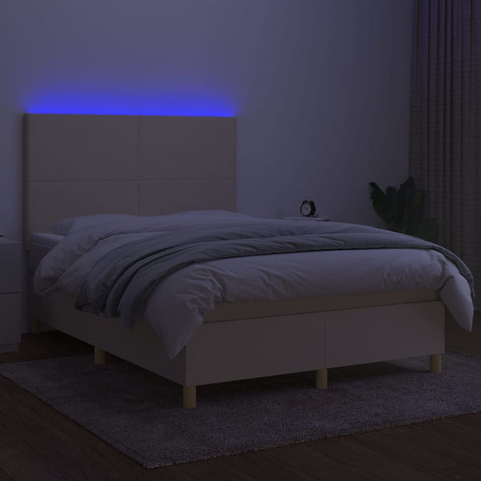 Pat cu arcuri, saltea și LED, crem, 140x190 cm, textil - WALTI WALTI