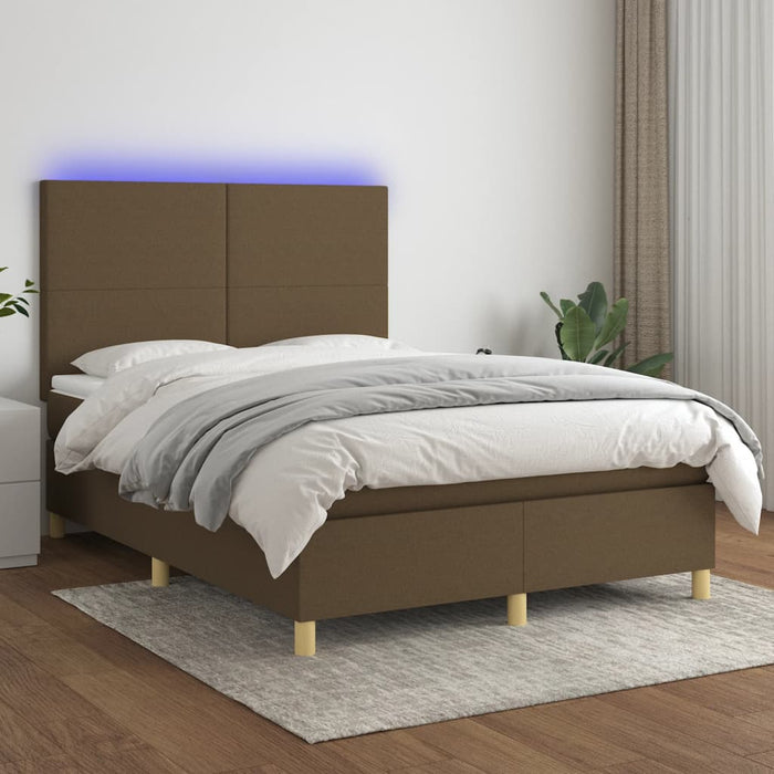 Pat cu arcuri, saltea și LED, maro închis, 140x200 cm, textil - WALTI WALTI
