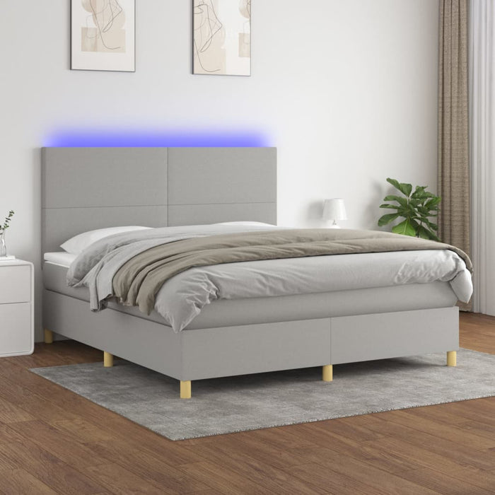 Pat cu arcuri, saltea și LED, gri deschis, 160x200 cm, textil - WALTI WALTI