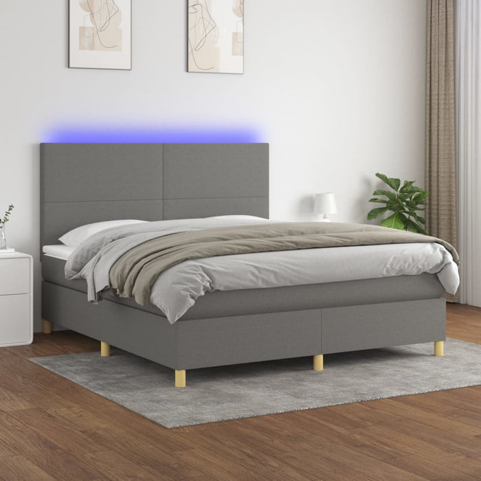 Pat cu arcuri, saltea și LED, gri închis, 160x200 cm, textil - WALTI WALTI
