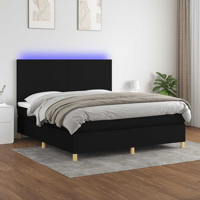 Pat cu arcuri, saltea și LED, negru, 160x200 cm, textil - WALTI WALTI