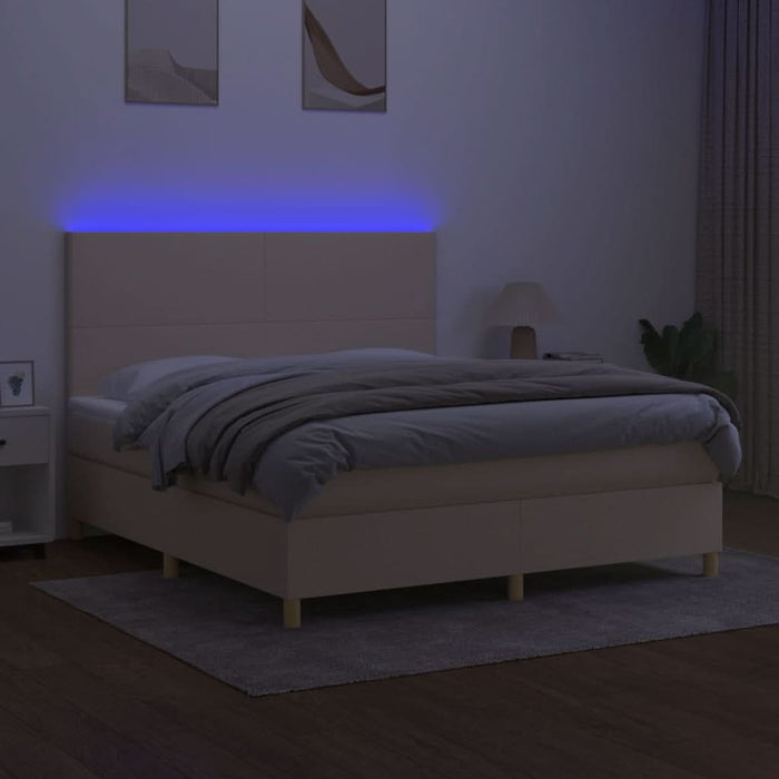 Pat cu arcuri, saltea și LED, crem, 160x200 cm, textil - WALTI WALTI