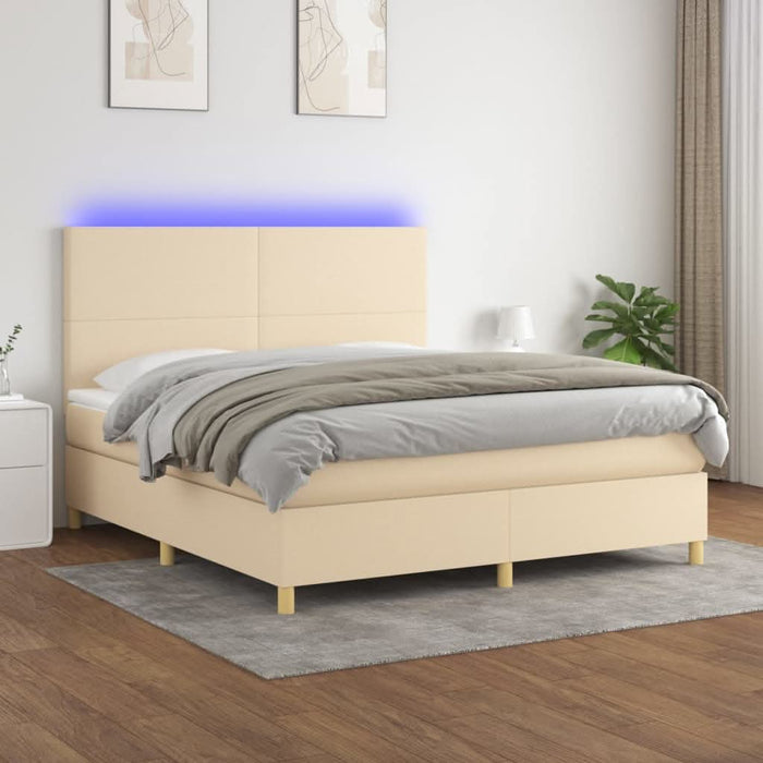 Pat cu arcuri, saltea și LED, crem, 160x200 cm, textil - WALTI WALTI