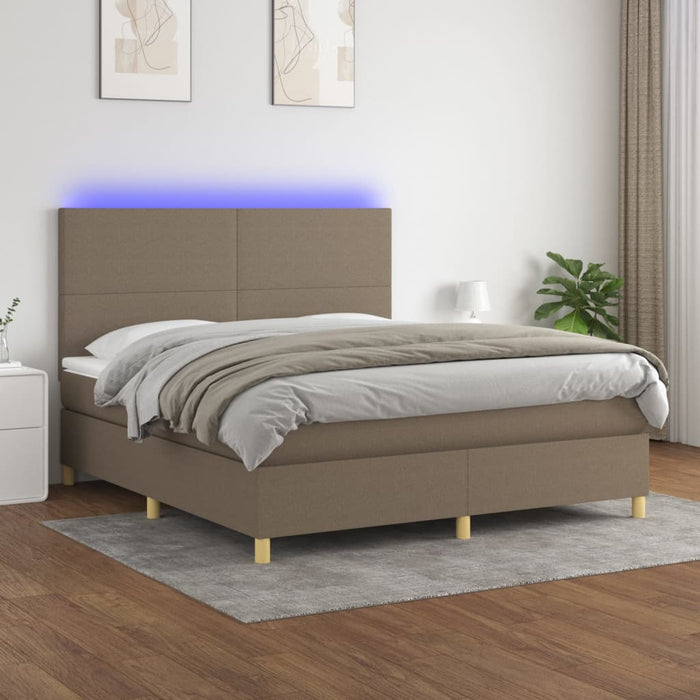 Pat cu arcuri, saltea și LED, gri taupe, 180x200 cm, textil - WALTI WALTI
