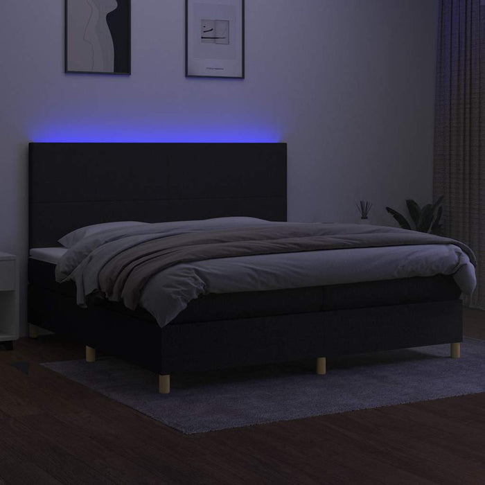Pat cu arcuri, saltea și LED, negru, 200x200 cm, textil - WALTI WALTI