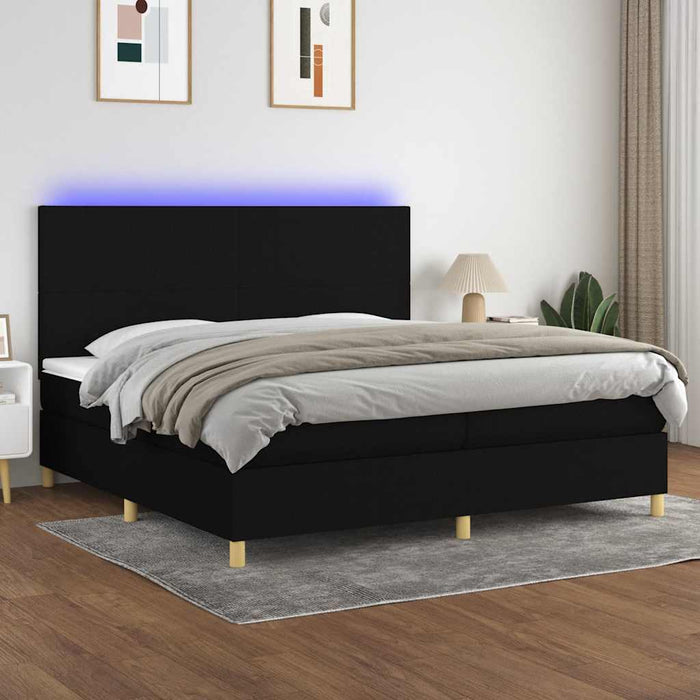 Pat cu arcuri, saltea și LED, negru, 200x200 cm, textil - WALTI WALTI