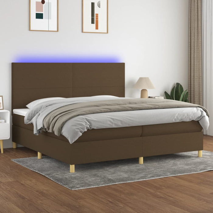 Pat cu arcuri, saltea și LED, maro închis, 200x200 cm, textil - WALTI WALTI