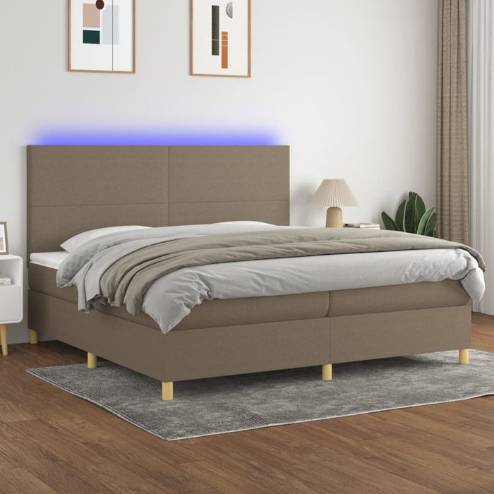 Pat cu arcuri, saltea și LED, gri taupe, 200x200 cm, textil - WALTI WALTI